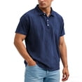 thumbnail image 1 of DPTALR Men's Casual Solid Color Denim-Like Short Sleeve Lapel Shirt，Vintage Button-Up Top,Navy,Big and Tall Men XXL, 1 of 6