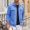 thumbnail image 1 of DPTALR Men's Casual Solid Color Turndown Collar Long Sleeve Shirt with Pockets,Blue,Big and Tall Men XXL, 1 of 8