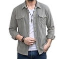 thumbnail image 1 of DPTALR Men's Casual Solid Color Turndown Collar Long Sleeve Shirt with Pockets,Gray,Big and Tall Men M, 1 of 5