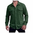 thumbnail image 1 of DPTALR Men's Casual Solid Color Turndown Collar Long Sleeve Shirt with Pockets,Green,Big and Tall Men XXL, 1 of 6