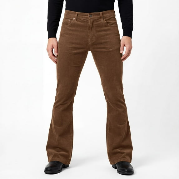 DPTALR Men's Casual Solid Color Wide Leg Flare Pants with Pockets,Coffee,Big and Tall Men XL