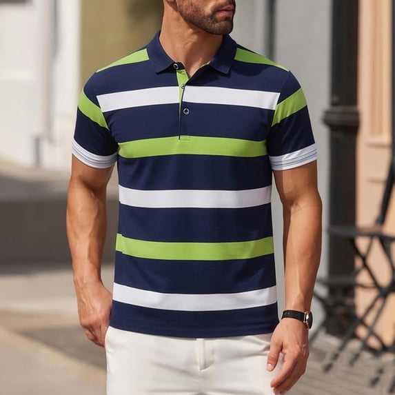 DPTALR Men's Color Block Striped Shirts,Short Sleeve Button Down,Green,Big Men's,Tall Men's XXL,Young Men's Shirts