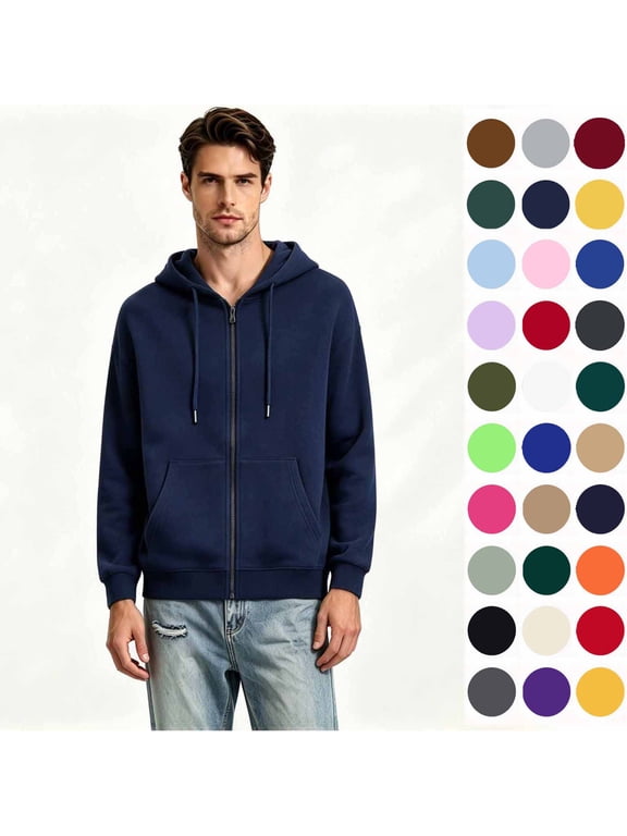 Men's Drawstring Zip Hoodie Outwear Jackets, Casual Everyday Basic Hooded Sweatshirt, Size S-3XL