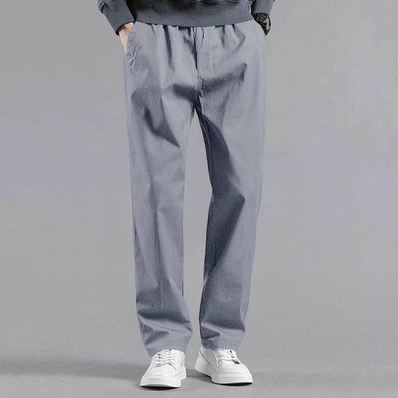 DPTALR Men's Elastic Waist Straight Leg Casual Pants,Gray,Big Men's,Tall Men's XL,Young Men's Pants