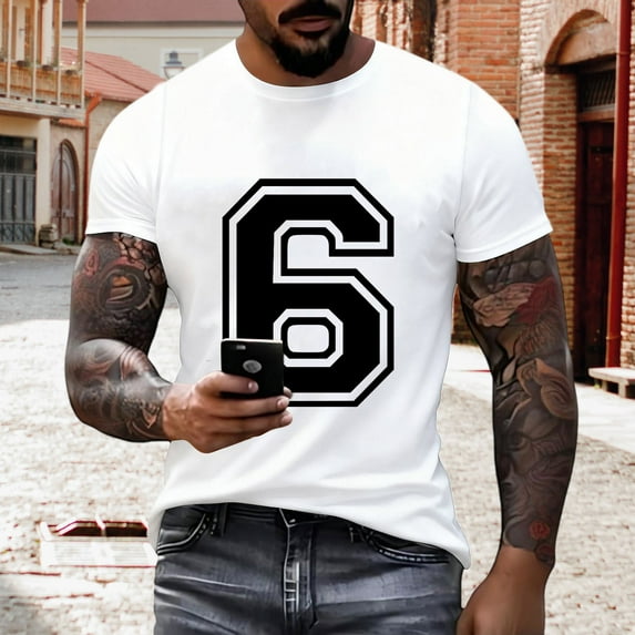 DPTALR Men's Fashion Printed Round Neck Short Sleeve Casual Pullover Top,White,Big Men's,Tall Men's XXXL,Young Men's