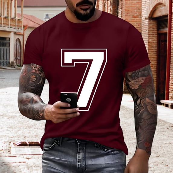 DPTALR Men's Fashion Printed Round Neck Short Sleeve Casual Pullover Top,Wine,Big Men's,Tall Men's XL,Young Men's