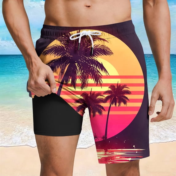 DPTALR Men's Hawaiian Style Printed Casual Beach Shorts with Drawstring, Pockets & Inner Lining,Multicolor,Big and Tall Men L