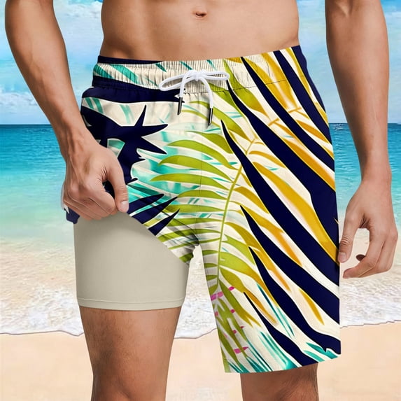DPTALR Men's Hawaiian Style Printed Casual Beach Shorts with Drawstring, Pockets & Inner Lining,Multicolor,Big and Tall Men M