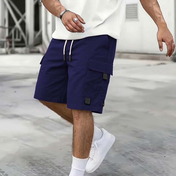 DPTALR Men's Hiking Cargo Shorts with Drawstring Waist,Navy,Big Men's,Tall Men's S,Young Men's Short