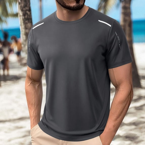 DPTALR Men's Quick Dry Athletic T-Shirt,Textured Striped Short Sleeve Workout Top,Gray,Big Men's,Tall Men's XL,Young Men's Shirts