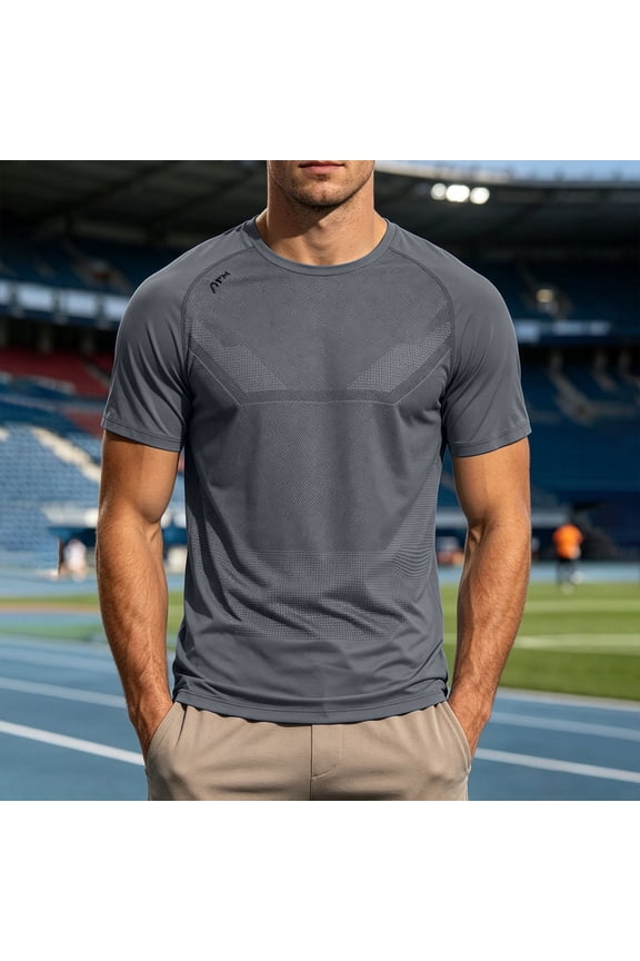 Men's Quick Dry Breathable Athletic Short Sleeve Crew Neck T-Shirt,Gray,Big Men's,Tall Men's L,Young Men's T-shirt