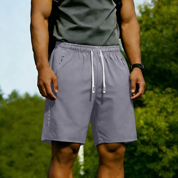 DPTALR Men's Quick Dry Breathable Athletic Shorts,Elastic Waist Drawstring Workout Shorts with Zipper Pockets,Gray,Big Men's,Tall Men's XXL,Young Men's Shorts