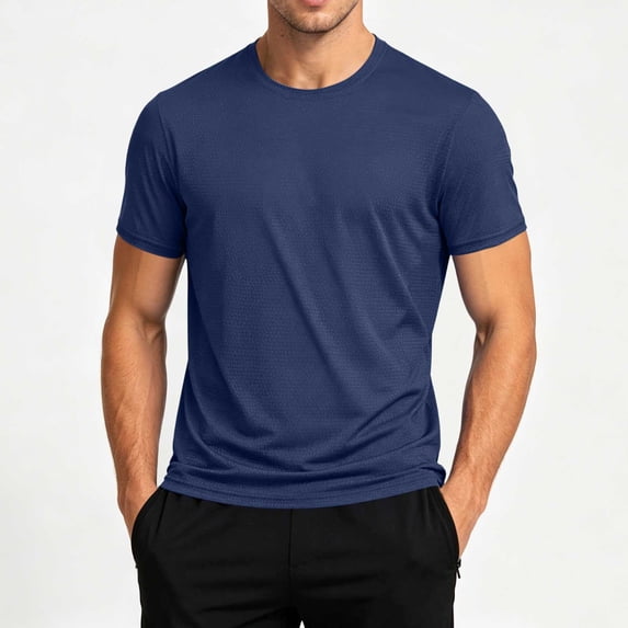 DPTALR Men's Quick-Dry Crew Neck Athletic T-Shirt,Dark Blue,Big Men's,Tall Men's M,Young Men's T-shirt