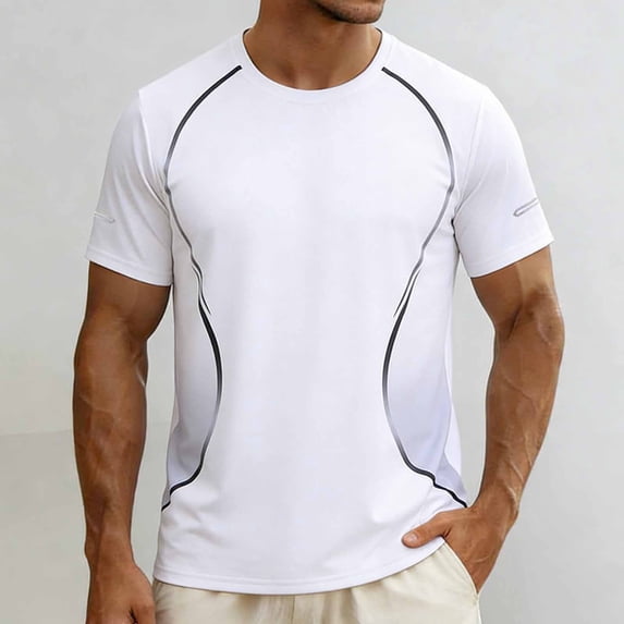 DPTALR Men's Quick Dry Gradient Stripe Athletic T-Shirt,Short Sleeve Workout Top,White,Big Men's,Tall Men's XXXXXL,Young Men's Shirts