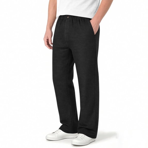 DPTALR Men's Solid Color Elastic Waist Button Zipper Multi-Pocket Casual Straight Leg Pants,Black,Big Men's,Tall Men's L,Young Men's
