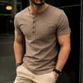 thumbnail image 1 of DPTALR Men's Solid Color Henley Shirt,Short Sleeve Button Henley Tee with Waffle Texture,Khaki,Big Men's,Tall Men's XL,Young Men's Shirts, 1 of 9