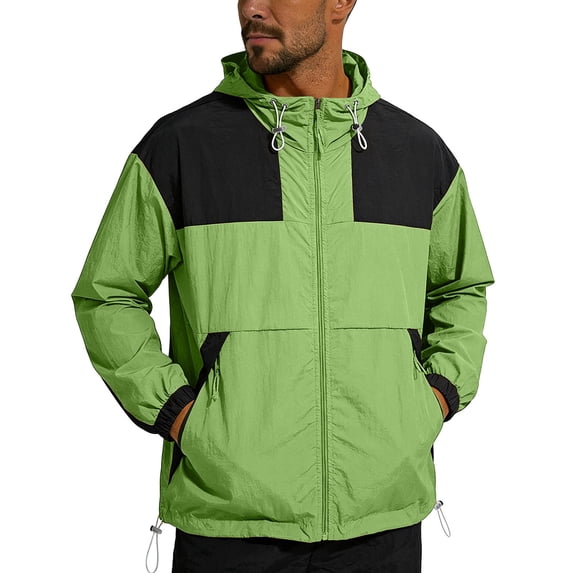 DPTALR Men's Solid Color Long Sleeve Hooded Zip Up Cardigan, Ice Silk Thin Sun Protection Jacket,Green,Big and Tall Men XL
