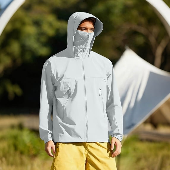 DPTALR Men's Solid Color Long Sleeve Hooded Zip Up Cardigan, Ice Silk Thin Sun Protection Jacket,White,Big and Tall Men S