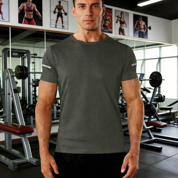 DPTALR Men's Solid Color Round Neck Short Sleeve Sports Training T-shirt for Running & Fitness,Army Green,Big and Tall Men XXXL