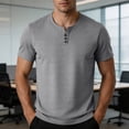 thumbnail image 1 of DPTALR Men's Solid Color Short Sleeve Henley T-Shirt With 3 Buttons,Gray,Big Men's,Tall Men's L,Young Men's T-shirt, 1 of 6