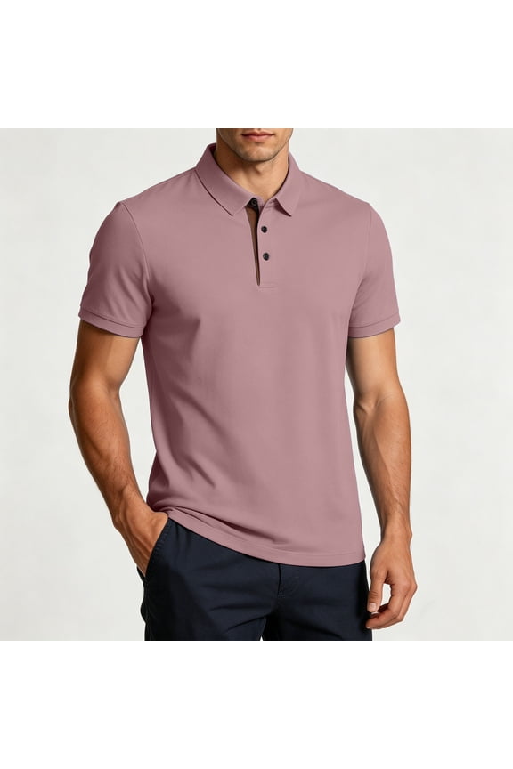 Men's Solid Color Short Sleeve Slim Fit Business Casual Polo Shirt,Pink,Big Men's,Tall Men's L,Young Men's T-shirt