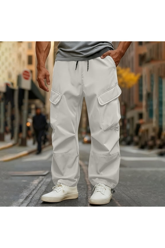 Men's Solid Color Windproof Waterproof Workwear Hiking Pants,White,Size L