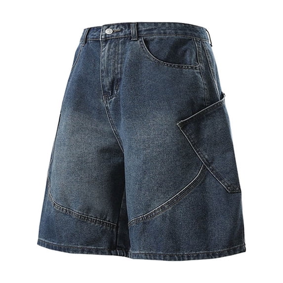 DPTALR Men's Summer Fashion Solid Color Zipper Fly Straight Leg Denim Cargo Shorts with Pockets,Blue,Big and Tall Men S