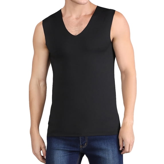 DPTALR Men's Summer Ice Silk Seamless Thin Breathable Solid Color V-Neck Sleeveless Tank Top,Black,Big Men's,Tall Men's XXXL,Young Men's