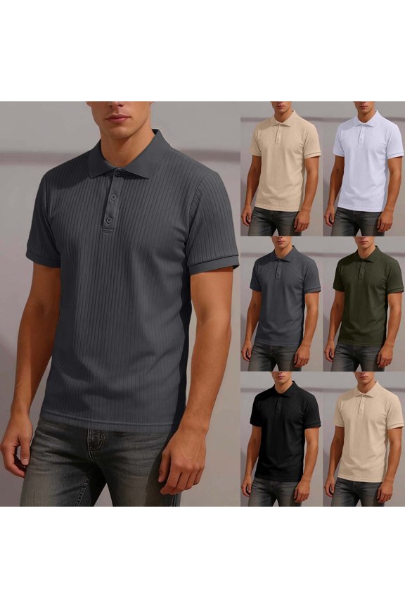 Men's Textured Knit Shirt,Short Sleeve Casual Collared Shirt,Black,Big Men's,Tall Men's S,Young Men's Shirts