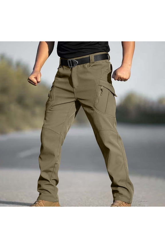 Men's Winter Lined Cargo Pants Waterproof Windproof,Multi-Pocket & Insulated for Hiking & Skiing,Army Green,Size S