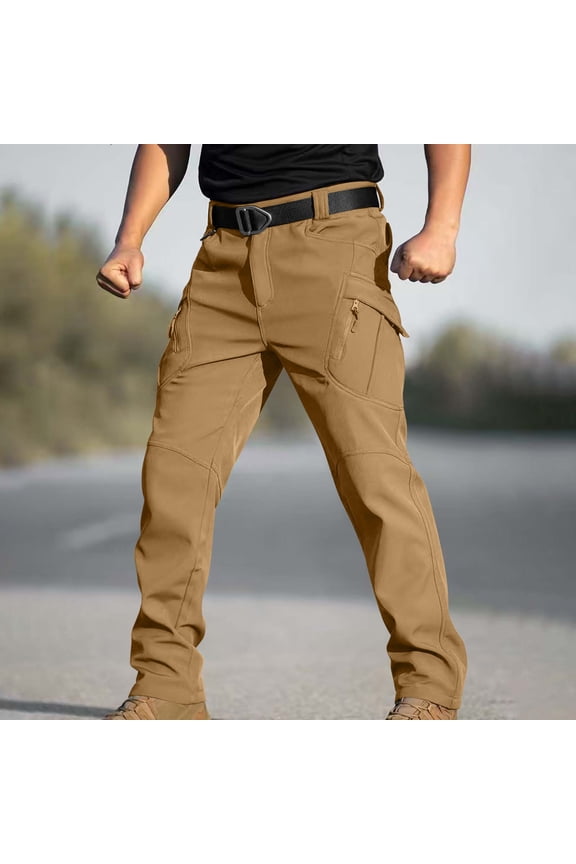 Men's Winter Lined Cargo Pants Waterproof Windproof,Multi-Pocket & Insulated for Hiking & Skiing,Khaki,Size S
