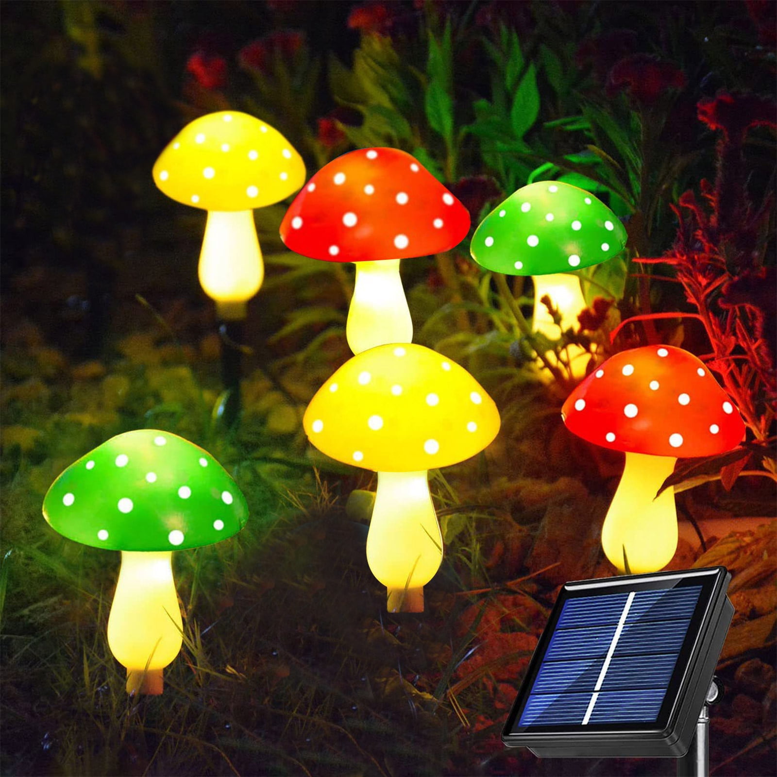 Multicolor Solar LED Mushroom Pathway Lights, 8-Pack