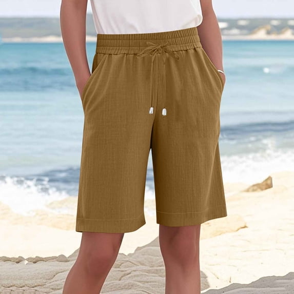 DPTALR Women's Bermuda Cotton Casual Cargo Shorts for Athletic,Walking,Workout,Khaki,Size XXXXXL