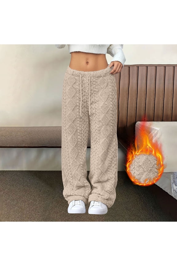 Women's Cable Knit Low Waisted Warm Knit Pants,Khaki,Size M