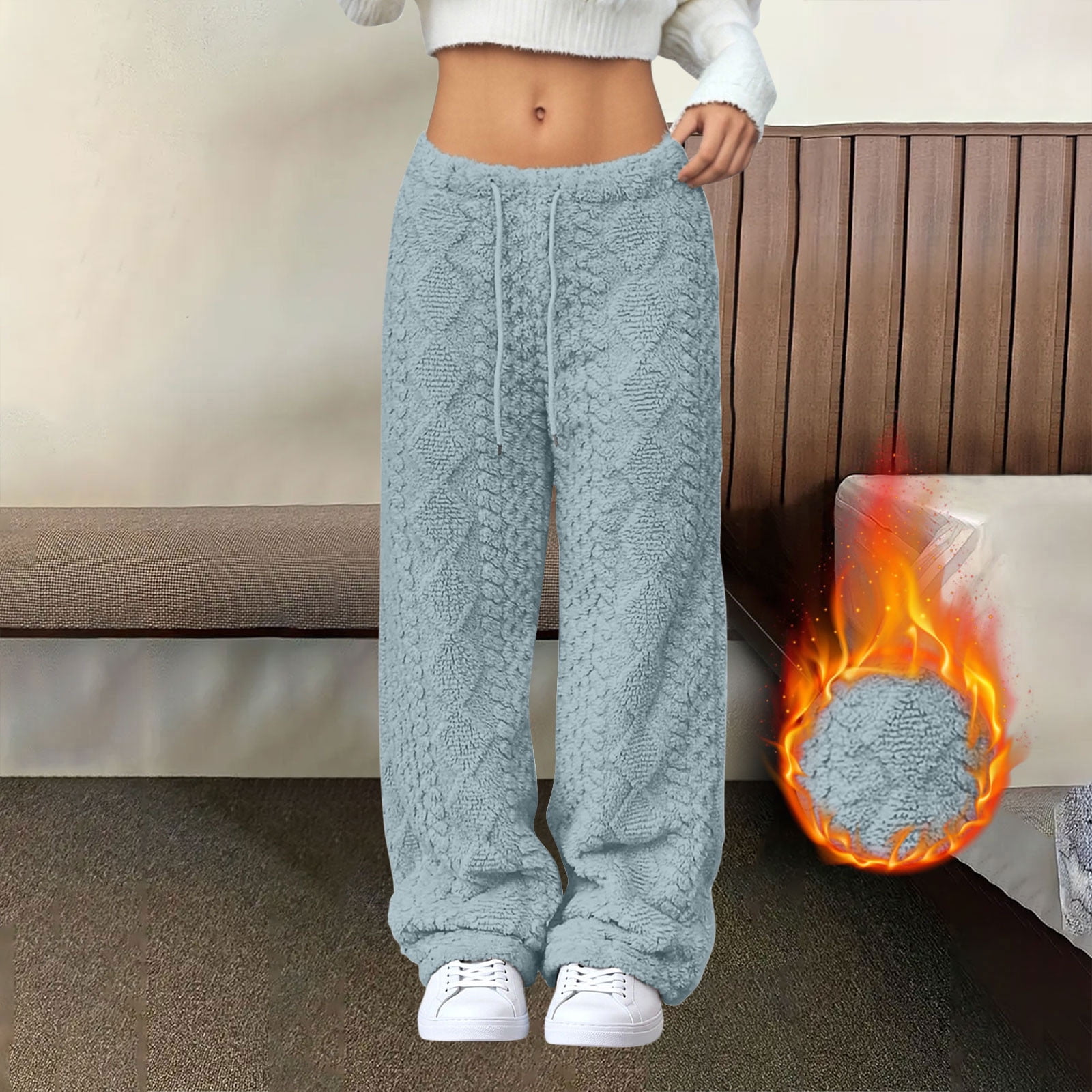 DPTALR Women's Cable Knit Low Waisted Warm Knit Pants,Khaki,Size M