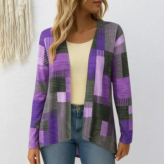 DPTALR Women's Casual Color Long Sleeve Sweater Jacket with Pocket,Purple,Size L