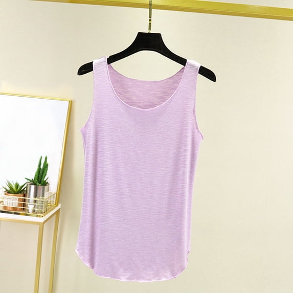 DPTALR Women's Casual Loose Comfy Solid Color Round Neck Sleeveless Tank Top,Purple,Size XL,Women's Plus ,Young Adult Tops
