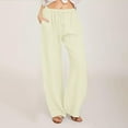 thumbnail image 1 of DPTALR Women's Casual Loose Solid Cotton Linen Cargo Pants High Waist Wide Leg with Drawstring Elastic Waist,Beige,Size M, 1 of 6