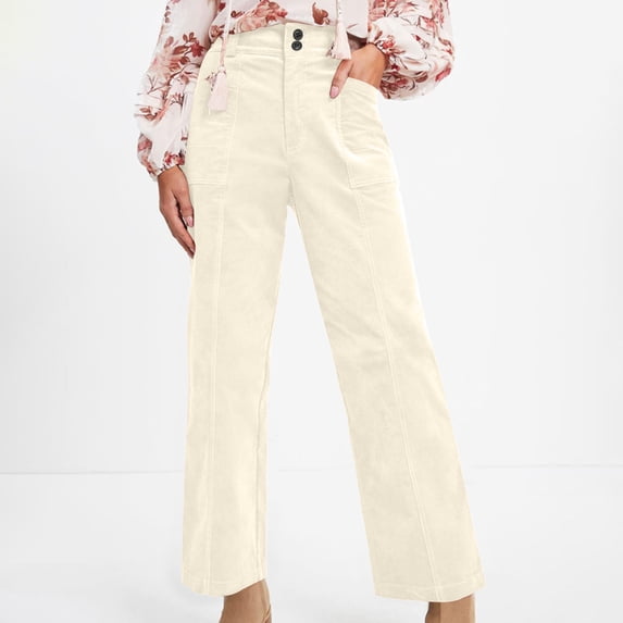 DPTALR Women's Casual Winter Straight Leg Elastic Waist Corduroy Pants with Pockets,White,Size XL,,Women's Plus ,Young Adult Tops,2026 Trendy Fashion Pants