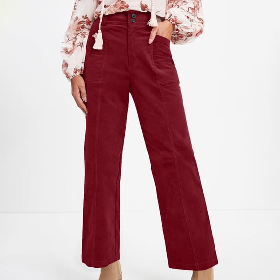 DPTALR Women's Casual Winter Straight Leg Elastic Waist Corduroy Pants with Pockets,Wine,Size S,,Women's Plus ,Young Adult Tops,2026 Trendy Fashion Pants