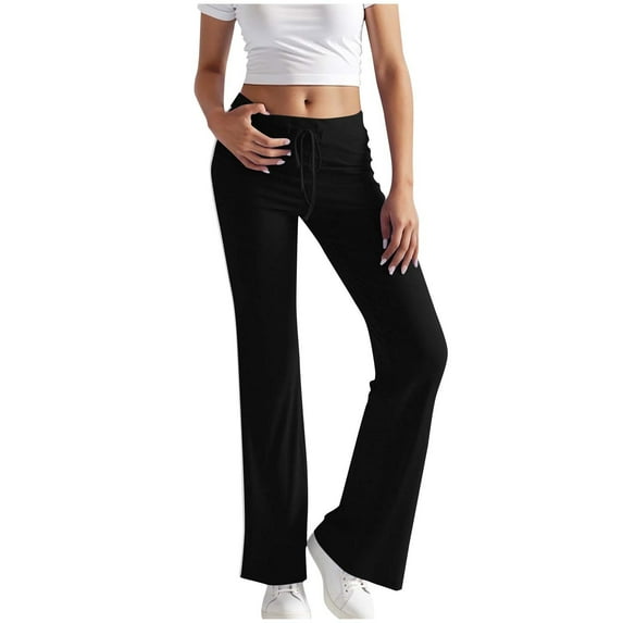 DPTALR Women's Elastic Waist Solid Color Sports Casual Pants with Pockets,Black,Size XXL