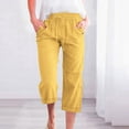 thumbnail image 1 of DPTALR Women's Fashion Casual Solid Color Elastic Waist Loose Straight Wide-Leg Pocket Trousers,Yellow,Size S, 1 of 5