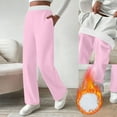 thumbnail image 1 of DPTALR Women's Fashion Casual Solid Color Winter High-Waist Wide-Leg Loose Fleece-Lined Pocket Pants,Pink,Size L, 1 of 9