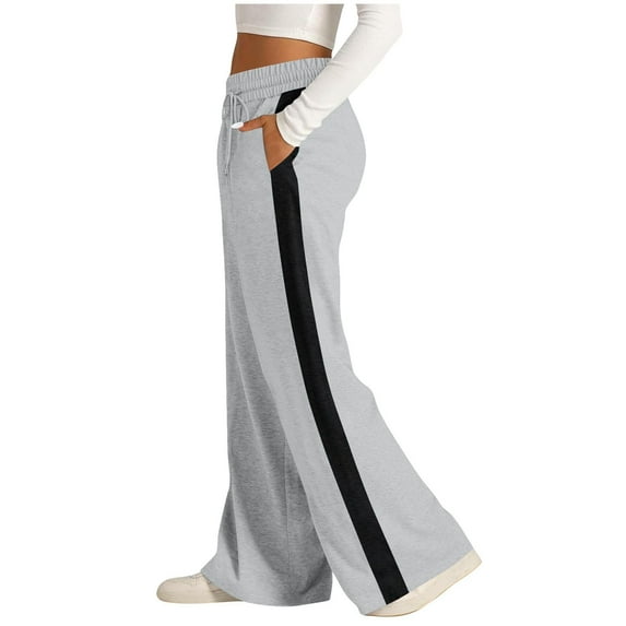 DPTALR Women's Fashion Solid Color Drawstring Elastic Waist Sweatpants With Pockets,Gray,Size XXL