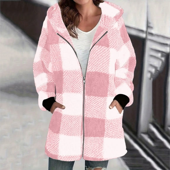 DPTALR Women's Fashion Warm Coat Jacket - Winter Solid Long Sleeve Zipper Outerwear,Pink,Size XXL