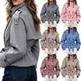 thumbnail image 1 of DPTALR Women's Gingham Stand Collar Double Breasted Belted Short Jacket Coat with Pockets,Size S-2XL, 1 of 9