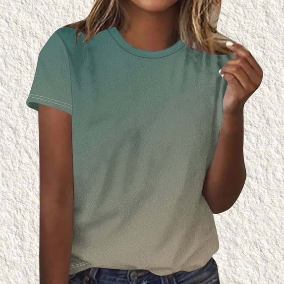 DPTALR Women's Gradient Color Crew Neck Casual Loose T-Shirt,Army Green,Women's Plus Size XXXXXLYoung Women's T-shirt
