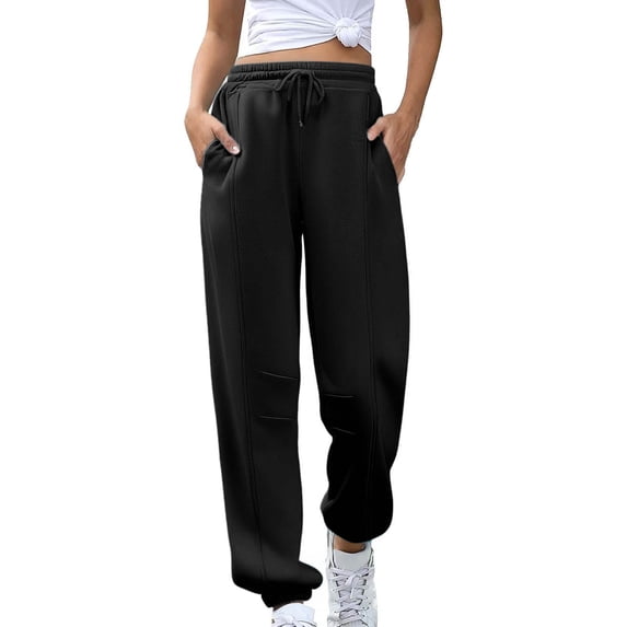 DPTALR Women's High Waist Lightweight Baggy Drawstring Casual Joggers,Lounge Workout Sweatpants,Black,Size L