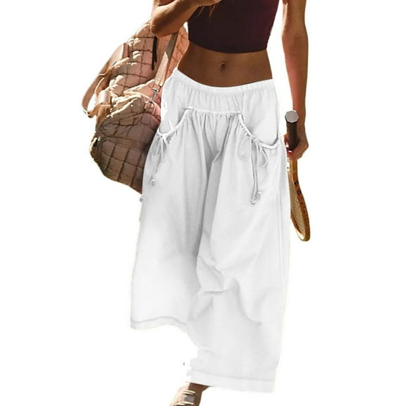 DPTALR Women's High Waist Wide Leg Comfy Lounge Pants with Pockets,White,Size XL