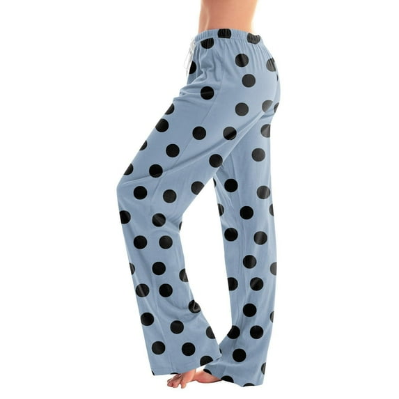 DPTALR Women's High Waist Wide Leg Solid Color or Striped Pajama Nightwear Pocket,Light Blue,Size S